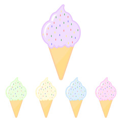 Set of cartoon ice cream icons isolated on the white background