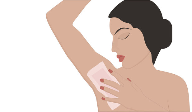 Personal Care - Woman removes waxed armpit hair - flat style - isolated on white background - vector