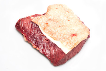 Fototapeta premium Fresh raw sirloin, with meat and fat, isolated on a white background.
