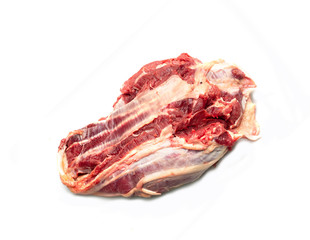 Raw rib eye against  With a white background