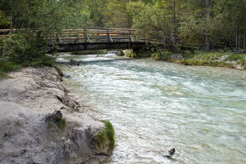 Rienz, Zufluss zum Toblacher See, Dolomiten in Südtirol, Italien