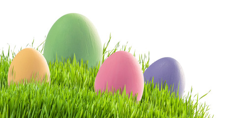 Easter eggs in green grass isolated