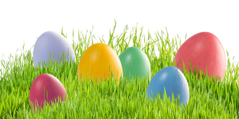 Easter eggs in green grass isolated