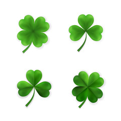 Green Four and Tree Leaf Clovers. Irish Lucky and success symbols. Vector illustration