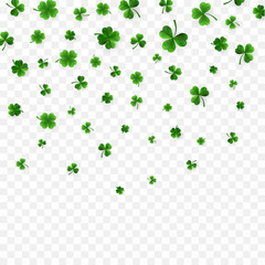 Saint Patrick's Day Border with Green Four and Tree 3D Leaf Clovers on White Background. Irish Lucky and success symbols. Vector illustration