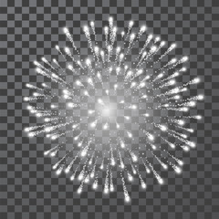 Fireworks. Festival white firework. Vector llustration on transparent background