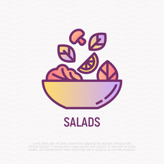 Salad in bowl thin line icon. Healthy food. Modern vector illustration for salad bar.