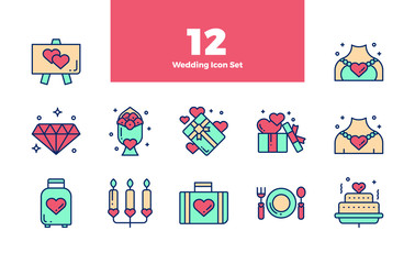 Wedding Bundle Set Icon with Stroke