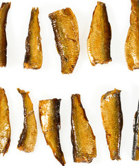 smoked sprats isolated on white