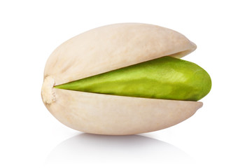One delicious pistachio, isolated on white background