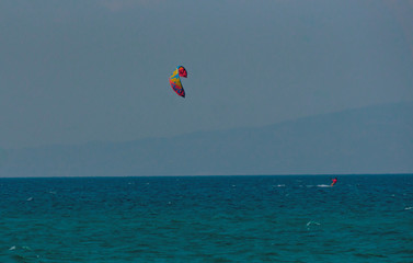 Kite surfing on mediterranian
