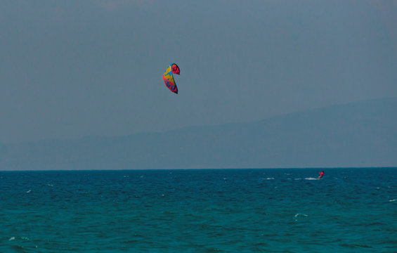 Kite surfing on mediterranian