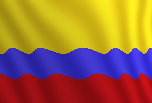 Graphic illustration of a flying Colombian flag enlightened from the right