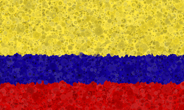 Graphic illustration of a Colombian flag with a flower pattern