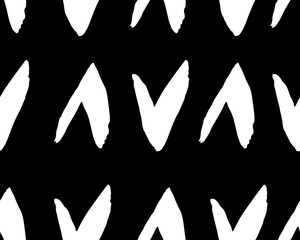 seamless vector pattern with triangle, check mark white on black. Hand drawn. Vector