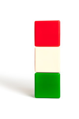 flag colors of Hungary: red, white, green in the form of children's cubes. On white background isolated with shadow