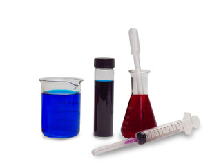 Test tubes with colorful liquids , on white background. (clipping path)