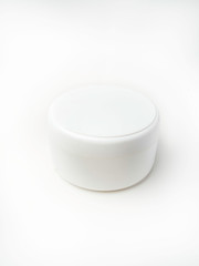 White Plastic Cream Jar. Face Cosmetic Container. Bottle for Body Creme or Lotion.