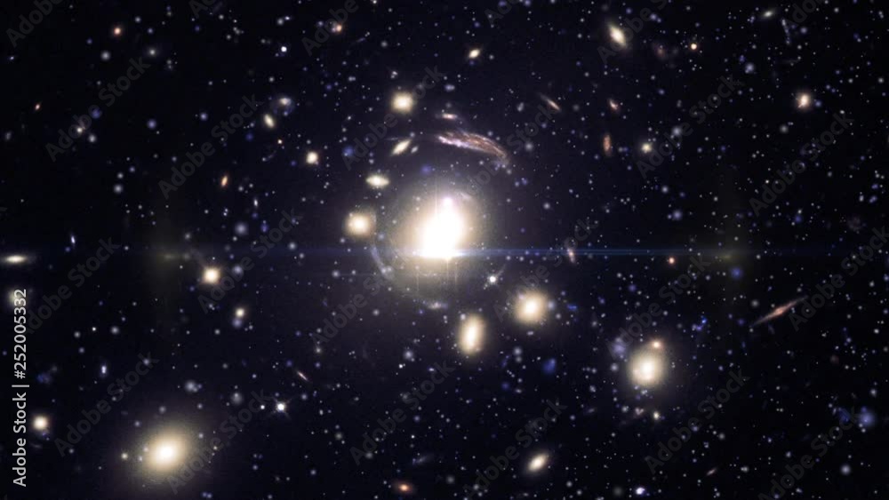 Wall mural outer space massive galaxies field bright light burst supernova flare light animation, contains publ