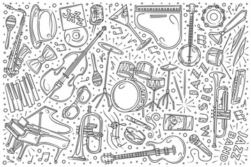 Hand drawn Jazz festival set doodle vector background