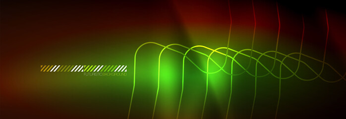 Neon glowing techno lines, hi-tech futuristic abstract background template with square shapes