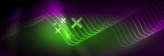 Glowing neon abstract lines, techno futuristic template