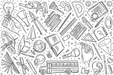 Obraz premium Hand drawn education set doodle vector background