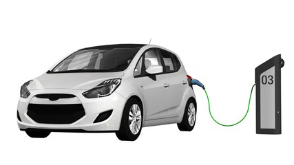 Fototapeta na wymiar Electric car - Electric car power supply for electric car charging. Electric car charging station - 3D render