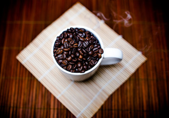 Coffee Cup Full of Fresh Roasted Coffee Beans
