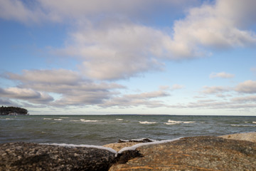 sea and blue sky during beautiful cold winter time