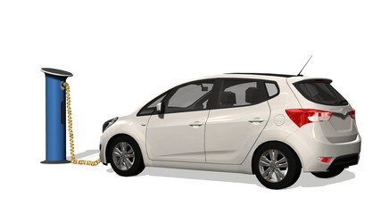 Electric car - Electric car power supply for electric car charging. Electric car charging station - 3D render