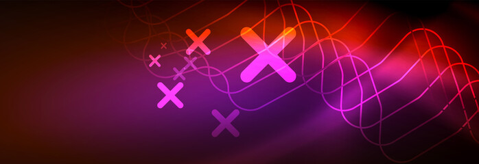 Neon glowing techno lines, hi-tech futuristic abstract background template with square shapes