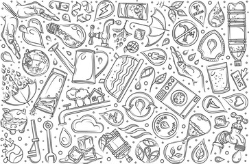 Hand drawn saving water set doodle vector background