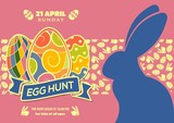Easter Egg Hunt poster or invitation design with eggs and cute bunny.  Vector illustration.