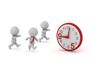 3D Characters Running Toward Clock