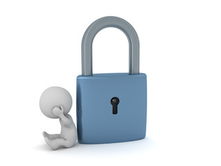 Upset 3D Character with a Padlock