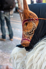 Ottana, Nuoro, Sardinia, Italy - Fabruary  26 2018: the Bòes, Merdùles  and the Filonzana are masks of the Ottana carnival tradition in Sardinia. Traditional Italian carnival - obrazy, fototapety, plakaty
