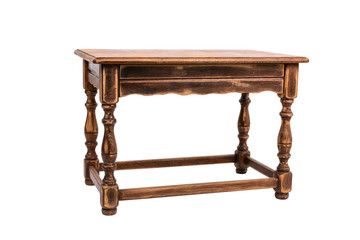 Small old wooden table isolated on white background - image