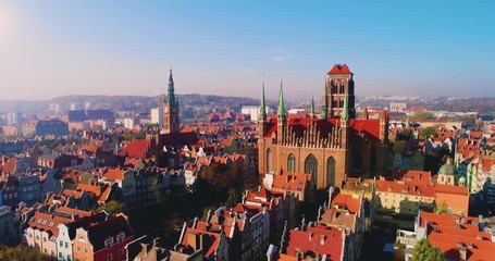 Aerial view of Old Town in Gdansk, Poland. Sunny weather. Travel destinations in Europe.