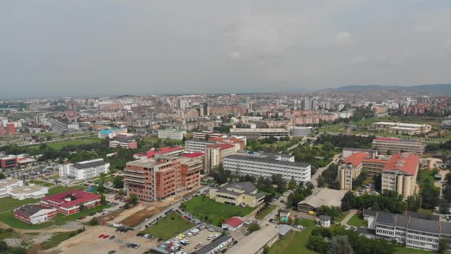 Aerial Serbia Kosovo Pristina June 2018 Sunny Day Mavic Air  Aerial video of downtown Pristina in Serbia on a beautiful sunny day.