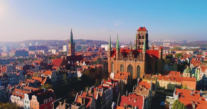 Aerial view of Old Town in Gdansk, Poland. Sunny weather. Travel destinations in Europe.