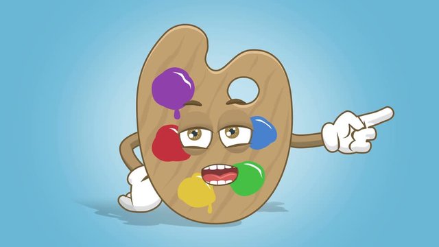 Cartoon Artist Color Palette Unhappy Right Pointer Speak with Face Animation Alpha Matte