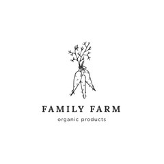 Farm logo template. Vector hand drawn object, carrot.