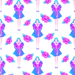 Spring girl with flower pattern