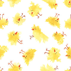 Chicken seamless pattern. Cute and funny print for baby design. Watercolor birds. Can use for Eastern design. Fabrics, textiles, wallpaper, packaging, scrapbooking, wrapping paper.