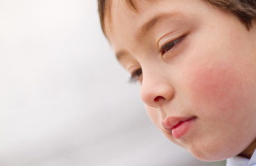 portrait of sad little boy kid expression face look lip model eyes face person human cute skin beatiful 