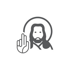 The vector illustration Jesus blesses with a hand. Set of two vector icons. Blessing from the son Bozhego Jesus. Flat design Monochrome