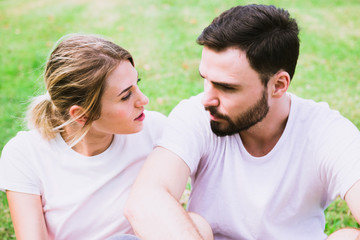 Happy couple in love in the park