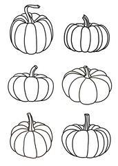 six pumpkins isolated on white