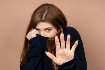Fototapeta premium Girl with emotions sad anger mad scream